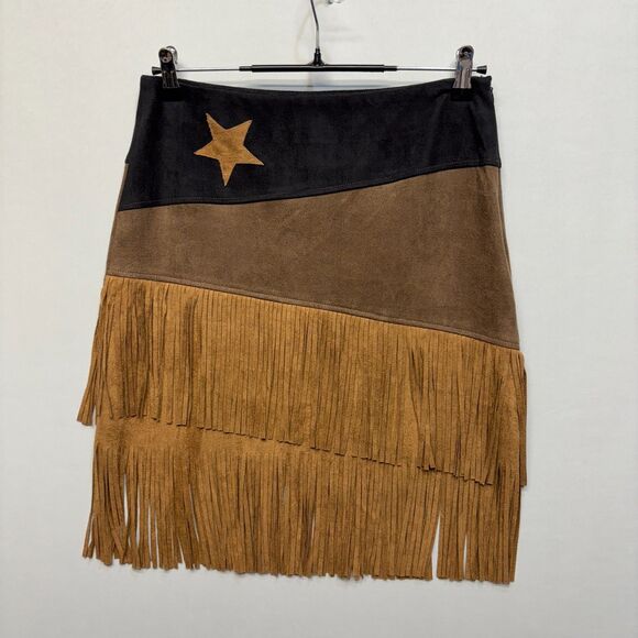 Vocal Faux Suede Fringe Mini Skirt Size Medium Western Boho Cowgirl C069 -19 - Picture 14 of 14
